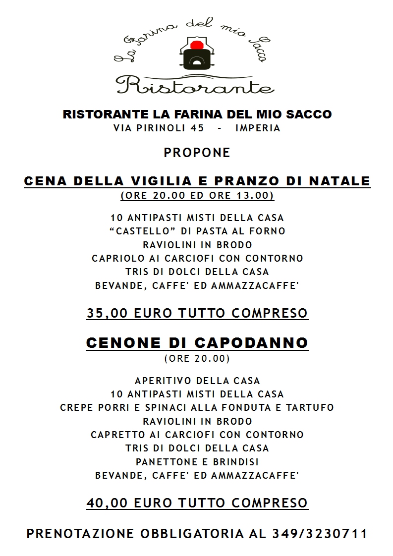 Menu Di Natale A 35 Euro.Per Natale E Capodanno Menu Speciali Al La Farina Del Mio Sacco Buongiorno Gourmet